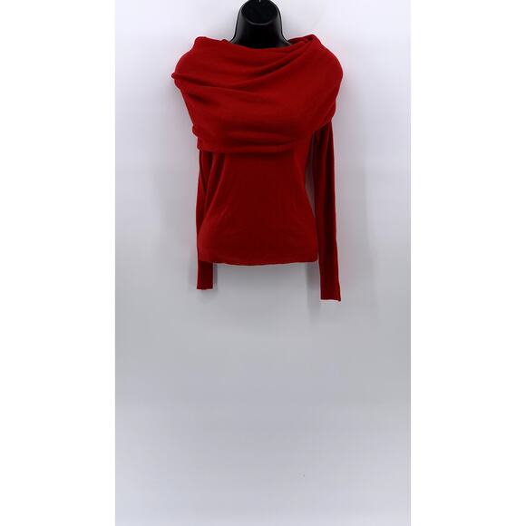 ZARA Women's Red Wool Off-The-Shoulder Fold-Over Long Sleeve Sweater Top SZ S - Picture 1 of 10